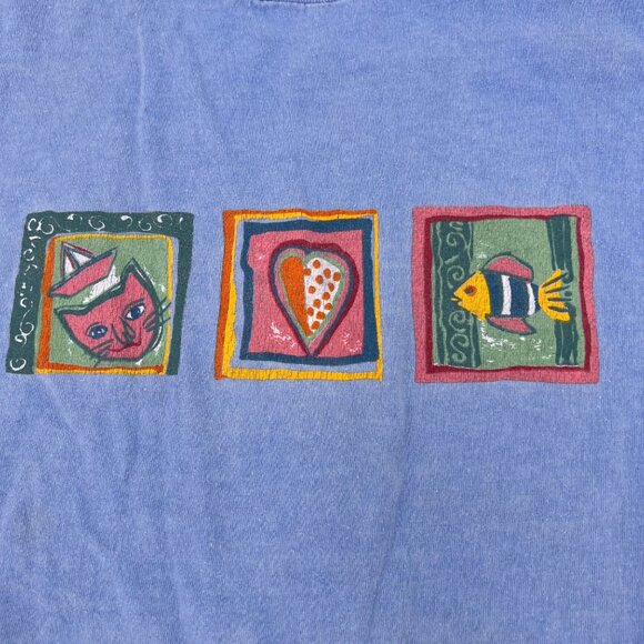 iCANTOO Sport Vintage T Shirt Women's Large Short Sleeve Cat Fish Heart Graphic - Picture 2 of 7